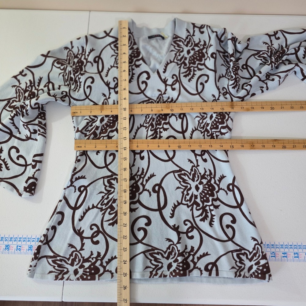 Cyrus Sweater Top Women Large Blue Brown Floral Bell‎ Sleeve V-Neck 57804 - Picture 5 of 9